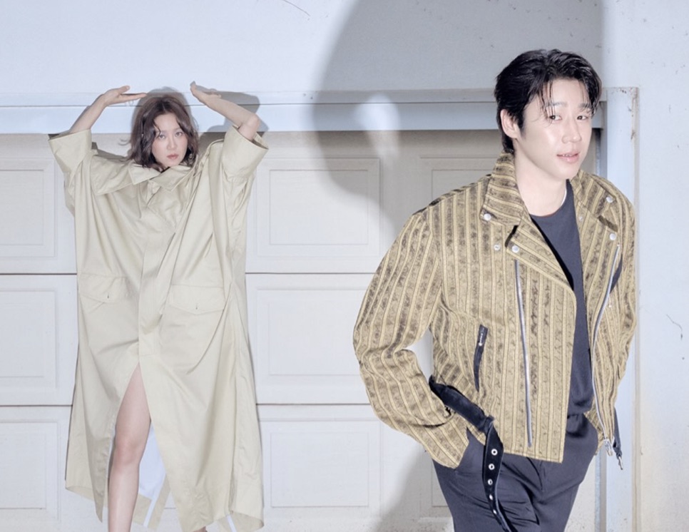 Gong Hyo-jin e Jung Joon-won posando juntos para um editorial de moda